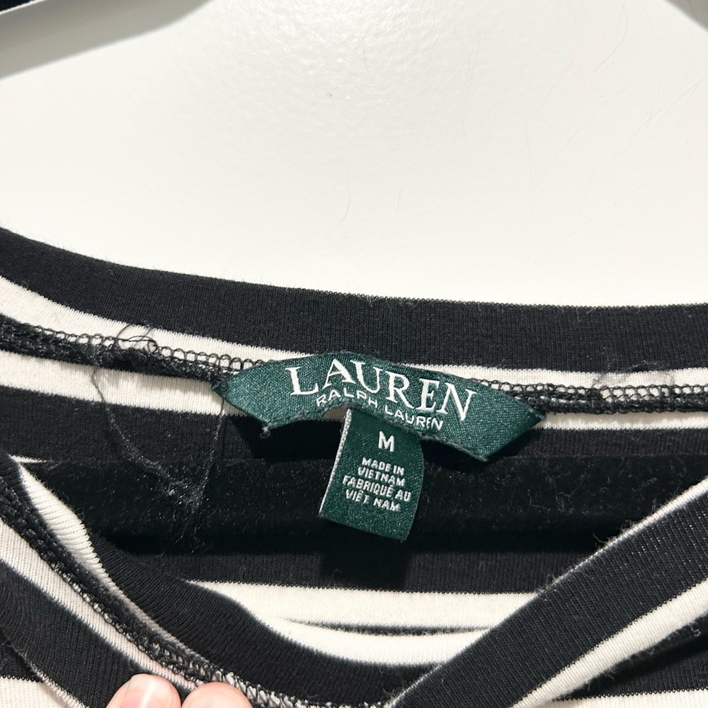 Lauren Ralph Lauren Striped Midi Dress Fit Flare Black White Quiet Luxury - Picture 5 of 9